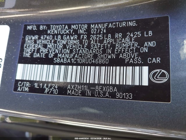 44463834 :رقم المزاد ، 58ABA1C10RU046860 vin ، 2024 Lexus Es 300h F Sport Handling مزاد بيع