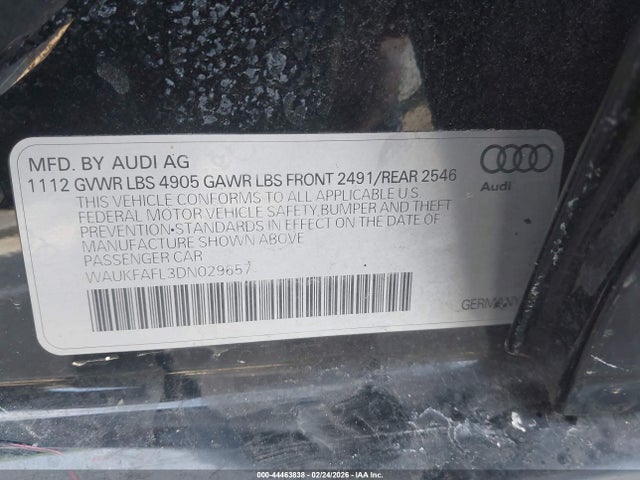 Продажа на аукционе авто 2013 Audi A4 2.0t Premium, vin: WAUKFAFL3DN029657, номер лота: 44463838
