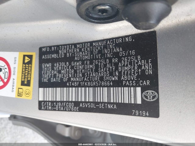 Toyota CAMRY LE 2016 4T4BF1FK8GR578664 Image 9