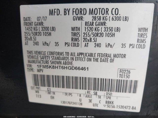 2017 FORD EXPLORER 1FM5K8HT6HGD66461 Photo 8