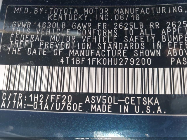4T1BF1FK0HU279200 Toyota CAMRY SE