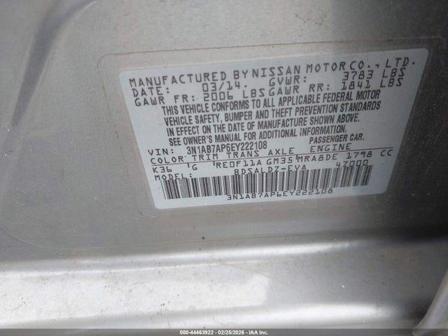 3N1AB7AP6EY222108 Nissan SENTRA SV