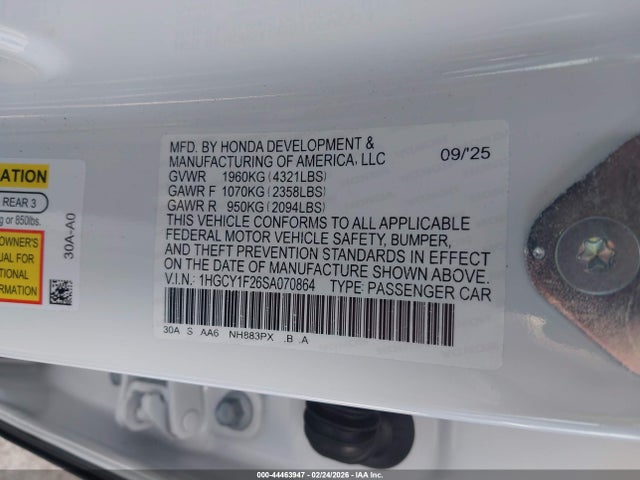 1HGCY1F26SA070864 Honda ACCORD LX