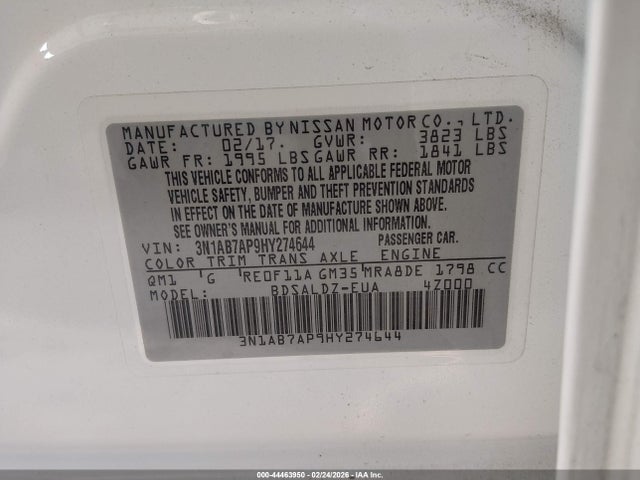 Nissan SENTRA SV 2017 3N1AB7AP9HY274644 Image 9