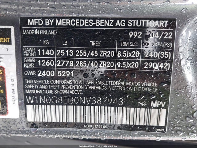 Продаж на аукціоні авто 2022 Mercedes-benz Glc 300 4matic Suv, vin: W1N0G8EB0NV382943, номер лоту: 44463963