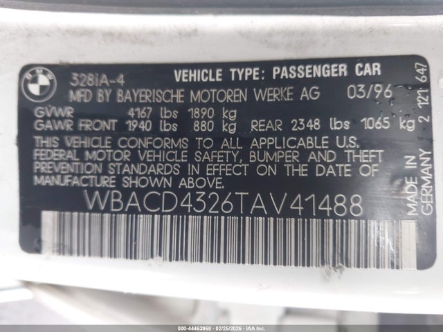 Продажа на аукционе авто 1996 Bmw 328 I Automatic, vin: WBACD4326TAV41488, номер лота: 44463968