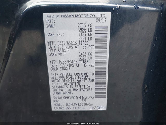 Aukcja sprzedaży 2015 Infiniti Qx60, vin: 5N1AL0MM1FC548276, numer aukcji: 44463970