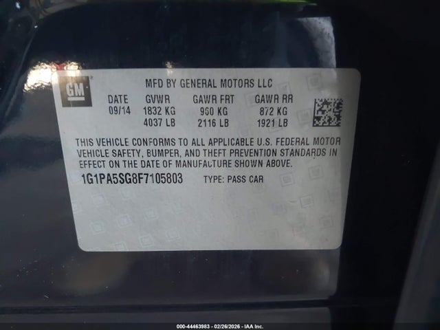 1G1PA5SG8F7105803 Chevrolet Cruze Ls Auto