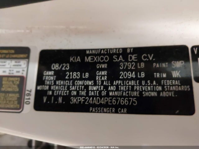 44464010 :رقم المزاد ، 3KPF24AD4PE676675 vin ، 2023 Kia Forte Lxs مزاد بيع