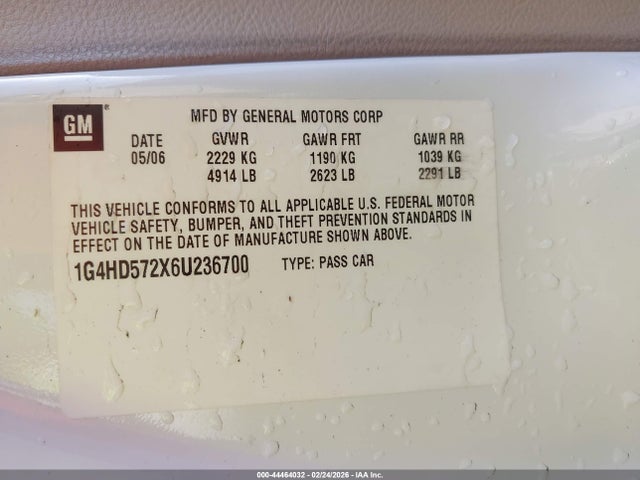 Продажа на аукционе авто 2006 Buick Lucerne Cxl, vin: 1G4HD572X6U236700, номер лота: 44464032