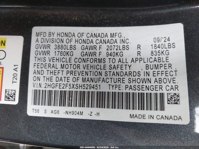 2HGFE2F5XSH529451 Honda Civic Sport