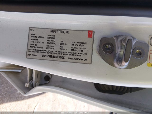 2018 Tesla Model 3 Long Range/performance მანქანა იყიდება აუქციონზე, vin: 5YJ3E1EB4JF084387, აუქციონის ნომერი: 44464082