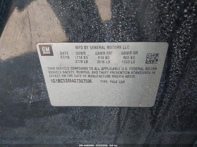 1G1BC5SM4G7307596 Chevrolet Cruze Ls Auto