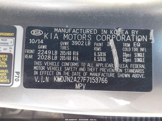 KNDJN2A27F7153766 KIA Soul