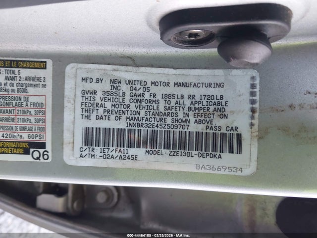 Продажа на аукционе авто 2005 Toyota Corolla Ce, vin: 1NXBR32E45Z509707, номер лота: 44464105