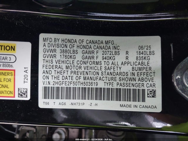 Honda Civic Sport 2026 2HGFE2F50TH503619 Image 9