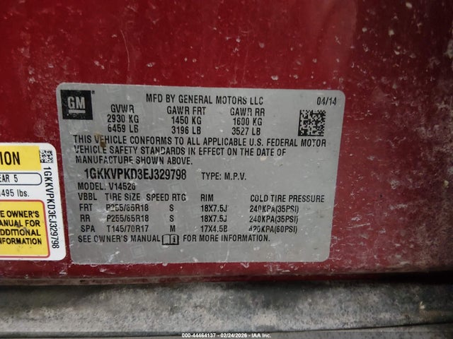 Продаж на аукціоні авто 2014 Gmc Acadia Sle-2, vin: 1GKKVPKD3EJ329798, номер лоту: 44464137