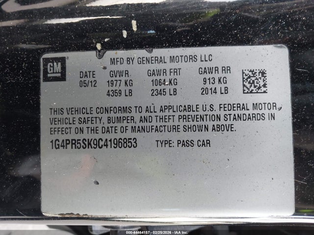 Auction sale of the 2012 Buick Verano Convenience Group, vin: 1G4PR5SK9C4196853, lot number: 44464157