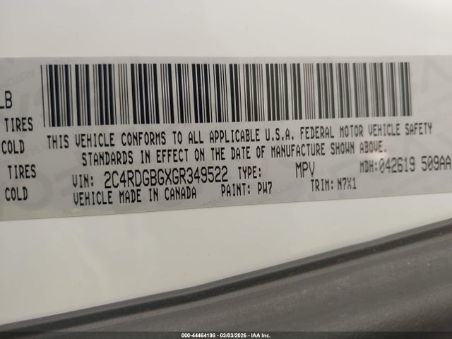 2C4RDGBGXGR349522 Dodge Grand Caravan Se Plus