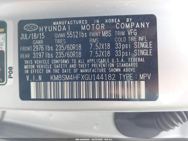 KM8SM4HFXGU144182 Hyundai Santa Fe Se