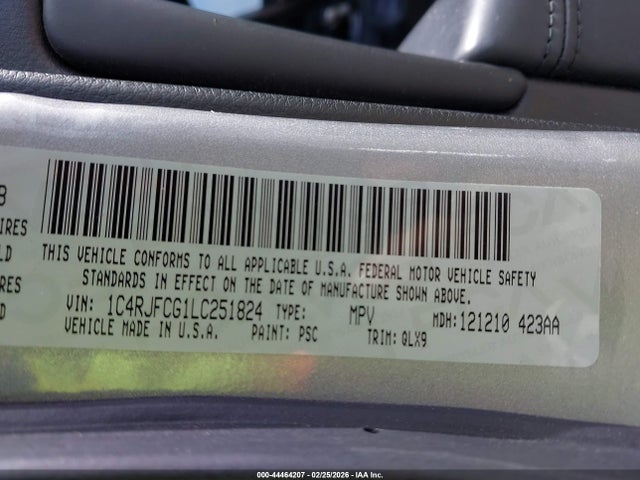 Aukcja sprzedaży 2020 Jeep Grand Cherokee High Altitude 4x4, vin: 1C4RJFCG1LC251824, numer aukcji: 44464207