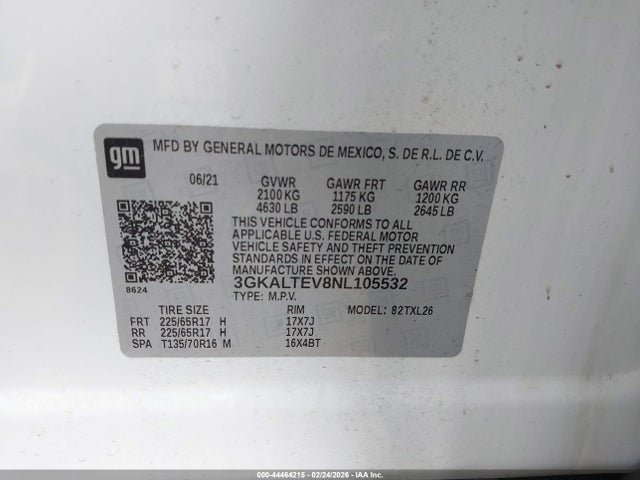Aukcja sprzedaży 2022 Gmc Terrain Awd Sle, vin: 3GKALTEV8NL105532, numer aukcji: 44464215