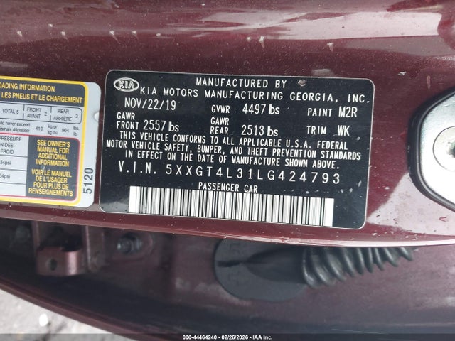 2020 Kia Optima Lx მანქანა იყიდება აუქციონზე, vin: 5XXGT4L31LG424793, აუქციონის ნომერი: 44464240