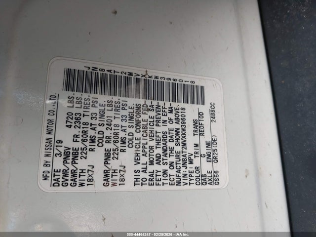 Aukcja sprzedaży 2019 Nissan Rogue Sv, vin: JN8AT2MVXKW396018, numer aukcji: 44464247