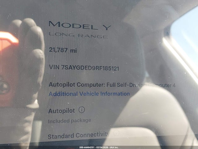 44464251 :رقم المزاد ، 7SAYGDED9RF185121 vin ، 2024 Tesla Model Y Long Range Single Motor Rear-wheel Drive/rwd مزاد بيع