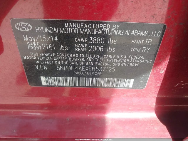 5NPDH4AEXEH537125 Hyundai Elantra Limited