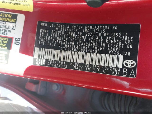 Toyota COROLLA LE 2016 5YFBURHE6GP410190 Image 9