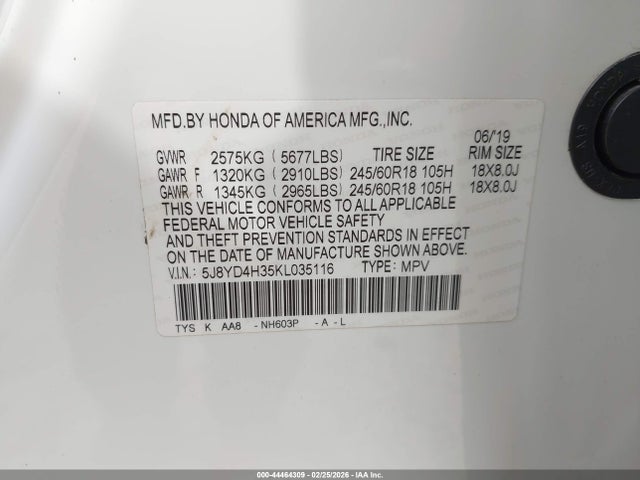 Aukcja sprzedaży 2019 Acura Mdx Standard, vin: 5J8YD4H35KL035116, numer aukcji: 44464309
