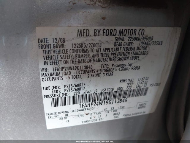 Aukcja sprzedaży 2009 Ford Taurus Sel, vin: 1FAHP24W19G113846, numer aukcji: 44464314
