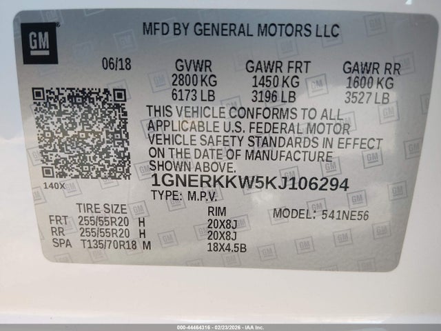 1GNERKKW5KJ106294 Chevrolet Traverse Premier