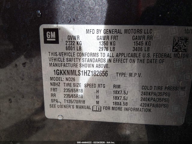 Aukcja sprzedaży 2017 Gmc Acadia Slt-1, vin: 1GKKNMLS1HZ182656, numer aukcji: 44464322
