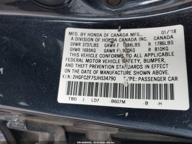 Honda CIVIC EX 2018 2HGFC2F75JH534790 Image 9