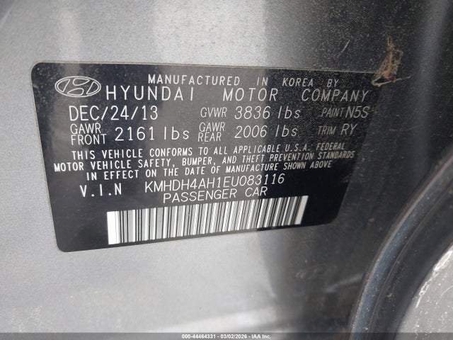 2014 Hyundai Elantra Sport მანქანა იყიდება აუქციონზე, vin: KMHDH4AH1EU083116, აუქციონის ნომერი: 44464331