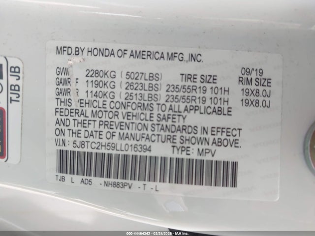 Aukcja sprzedaży 2020 Acura Rdx Technology Package, vin: 5J8TC2H59LL016394, numer aukcji: 44464342