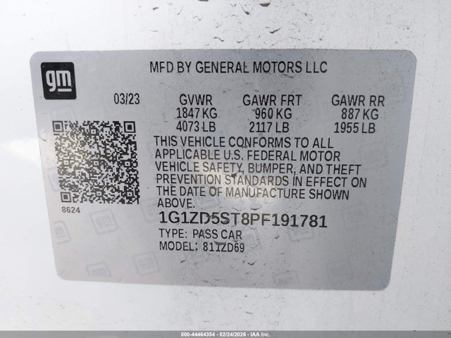 1G1ZD5ST8PF191781 Chevrolet Malibu Fwd 1lt