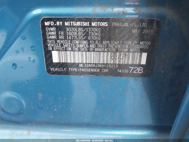 Aukcja sprzedaży 2019 Mitsubishi Mirage Le, vin: ML32A5HJ3KH015213, numer aukcji: 44464365