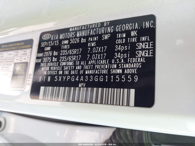 2016 KIA SORENTO 5XYPG4A33GG115559 Photo 8