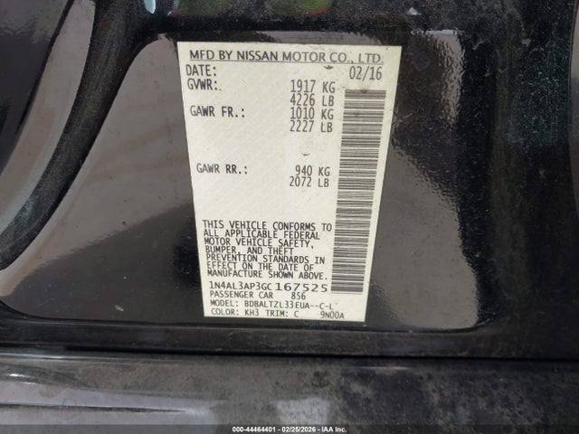 1N4AL3AP3GC167525 Nissan Altima 2.5 Sl