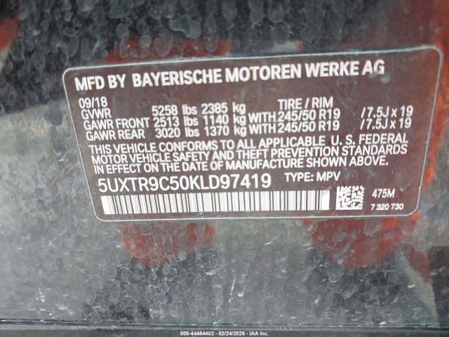 Aukcja sprzedaży 2019 Bmw X3 Xdrive30i, vin: 5UXTR9C50KLD97419, numer aukcji: 44464402