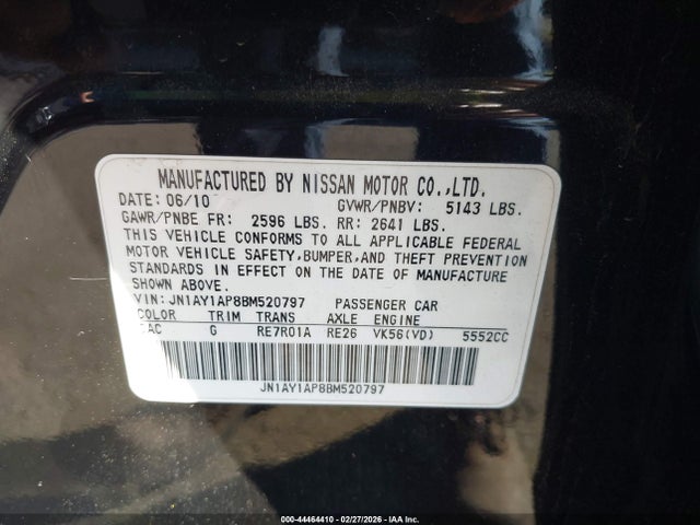 44464410 :رقم المزاد ، JN1AY1AP8BM520797 vin ، 2011 Infiniti M56 مزاد بيع
