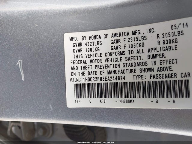 Продаж на аукціоні авто 2014 Honda Accord Ex-l, vin: 1HGCR2F85EA244824, номер лоту: 44464412