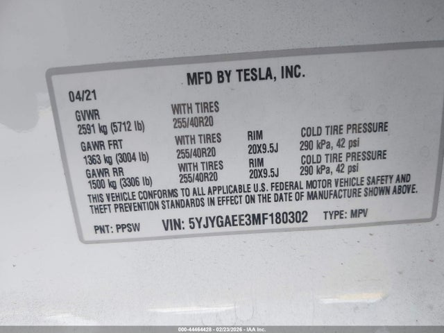 2021 TESLA MODEL Y 5YJYGAEE3MF180302 Photo 8