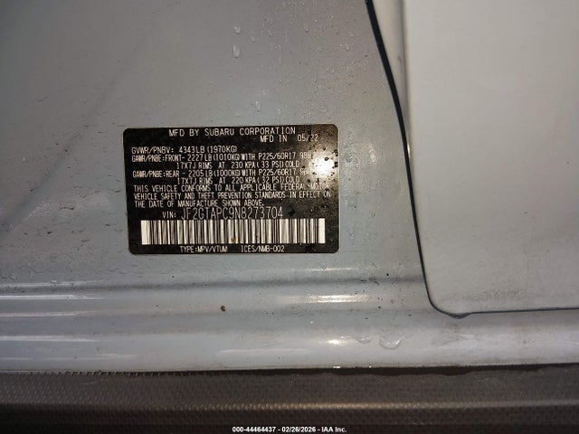 44464437 :رقم المزاد ، JF2GTAPC9N8273704 vin ، 2022 Subaru Crosstrek Premium مزاد بيع