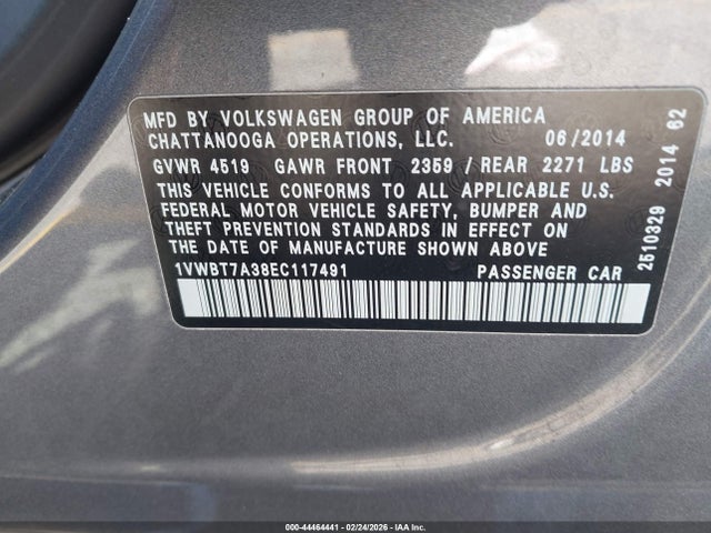 1VWBT7A38EC117491 Volkswagen Passat 1.8t Se