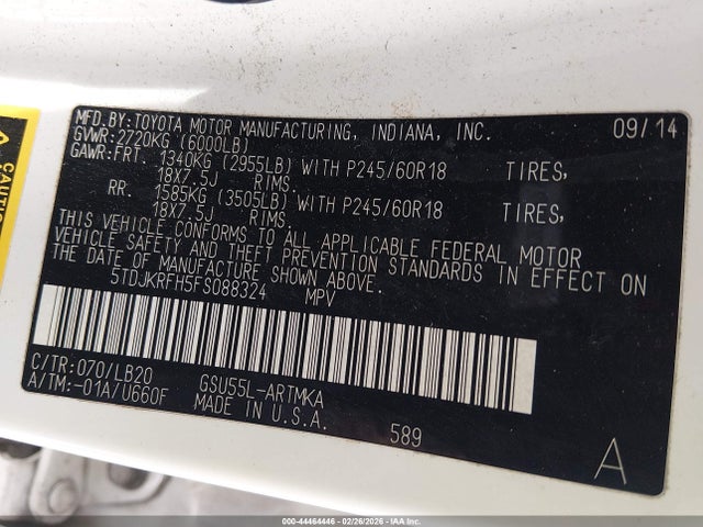 Toyota Highlander Xle V6 2015 5TDJKRFH5FS088324 Image 9