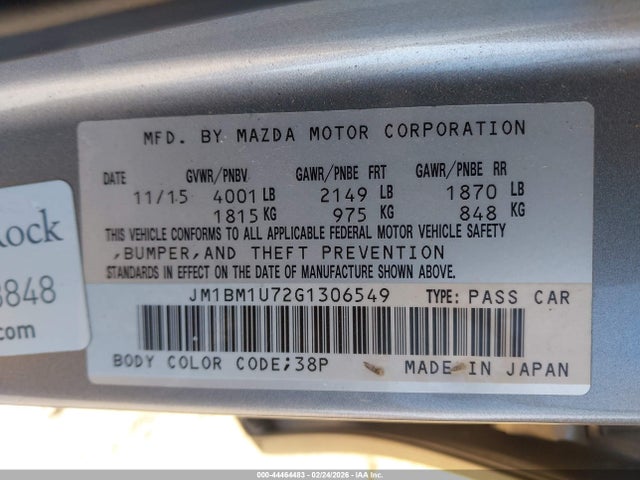 Продажа на аукционе авто 2016 Mazda Mazda3 I Sport, vin: JM1BM1U72G1306549, номер лота: 44464483
